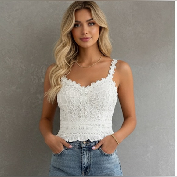 White Guipure Lace Cami Top - Picture 1 of 11